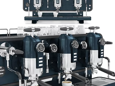 Modern Professional Kitchen Espresso Machine With Multiple Milk Frothers And Pressure Gauges 3d model