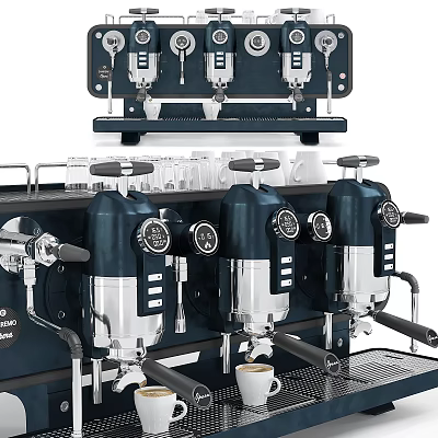 Modern Professional Kitchen Espresso Machine With Multiple Milk Frothers And Pressure Gauges 3d model