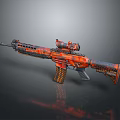 Assault Rifle With Red Orange Flame Pattern Scope Tactical Grip And Black Background Reflection 3d model