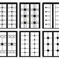 Various Design Sliding Doors With Glass Panels Black Frames And Geometric Patterns 3d model