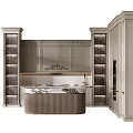 Elegant Modern Kitchen Interior With Light Gray Cabinets And Marble Island Countertop