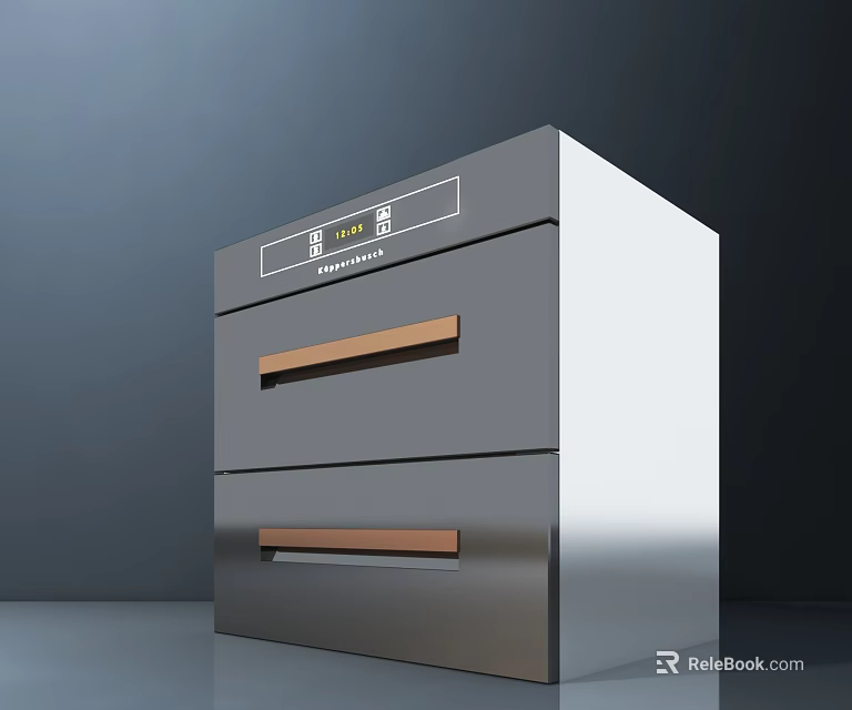 Modern Double Drawer Refrigerator Freezer With Metal Finish And Control Panel 3d model 