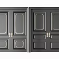 Elegant Black Double Doors With Gold Accent Lines And Classic Panel Design 3d model