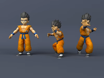 Anime Game Character 3D Model With Multiple Poses Orange Outfit And Blue Belt 3d model