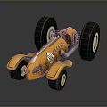 Orange Vintage Race Car With Large Black Wheels And Classic Logo Design