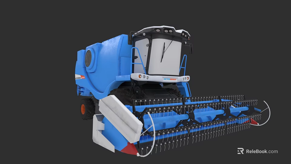 Blue Combine Harvester Car With Cab And Cutting Mechanism Features 3d model 