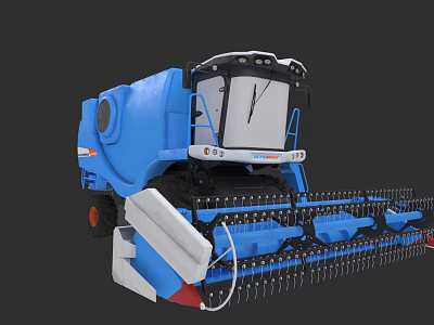 Blue Combine Harvester Car With Cab And Cutting Mechanism Features 3d model