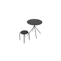 Modern Minimalist Black Round Table with Metal Legs and Stools Set