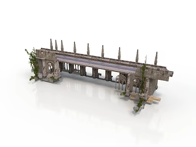 Ancient Stone Bridge Structure With Arched Design Spires Carvings And Climbing Vines 3d model