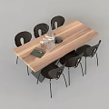 Wooden Rectangular Dining Table Set with Six Dark Chairs Metal Legs Vase and Tray 3d model