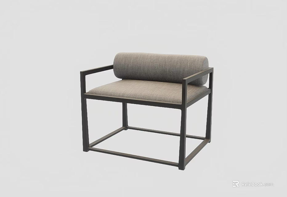 Modern Minimalist Single Sofa With Gray Cushion And Black Metal Frame 3d model 