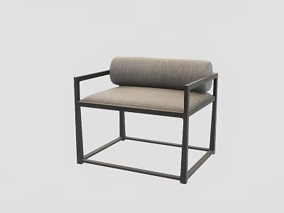 Modern Minimalist Single Sofa With Gray Cushion And Black Metal Frame 3d model