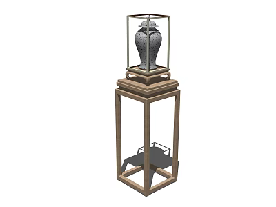 Elegant Wooden Display Shelf With Glass Showcase For Decorative Items And Storage 3d model