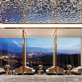 Luxurious Modern Hotel Lobby With Decorative Ceiling Reception Desk And Green Plants