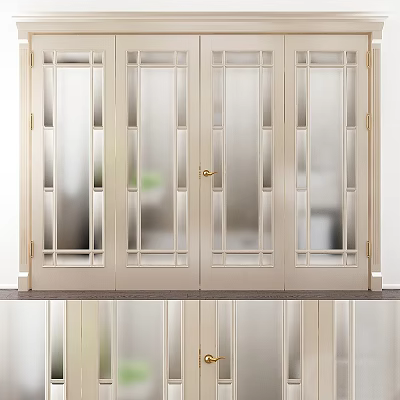 White Glass Casement Doors With Geometric Panel Design And Golden Handle 3d model White Glass Casement Doors With Geometric Panel Design And Golden Handle 3d model