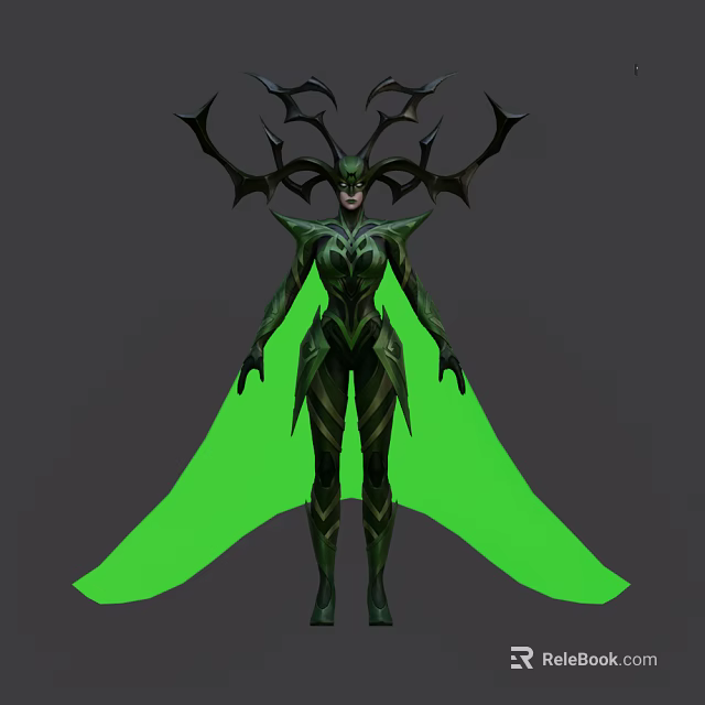 Game Movie Character with Antler like Horns Green Form Fitting Costume and Cape 3d model 