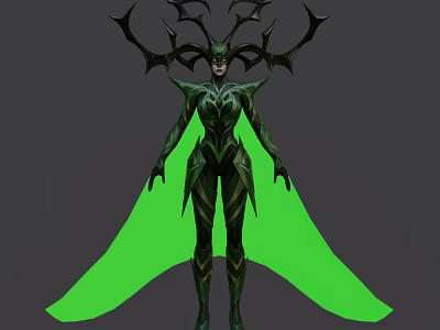 Game Movie Character with Antler like Horns Green Form Fitting Costume and Cape 3d model