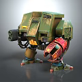 Mechanical Robot Creature With Green Armor Red Arm And Weapon Design Details 3d model
