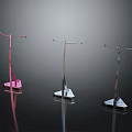 Three Modern Freestanding Clothes Hangers with Pink and Silver Triangular Bases 3d model