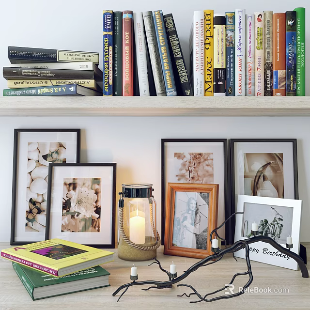 Decorative Ornament Set With Multiple Photo Frames Decorative Candle Books And Birthday Card 3d model 