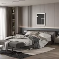 Modern Bedroom Interior With Background Double Bed Nightstand Bench And Curtains 3d model
