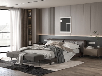 Minotti double bedroom bedside background wall bedside table leisure chair 3d model