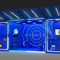 Blue Exhibition Booth Interior With Illuminated Lighting LOGO Display And Decorative Elements 3d model