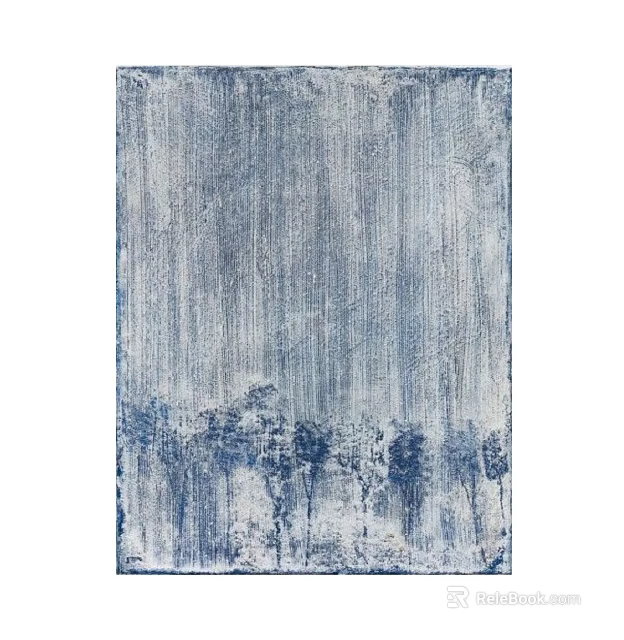 Blue And White Abstract Rug With Vertical Texture And Decorative Tree Patterns 3d model
