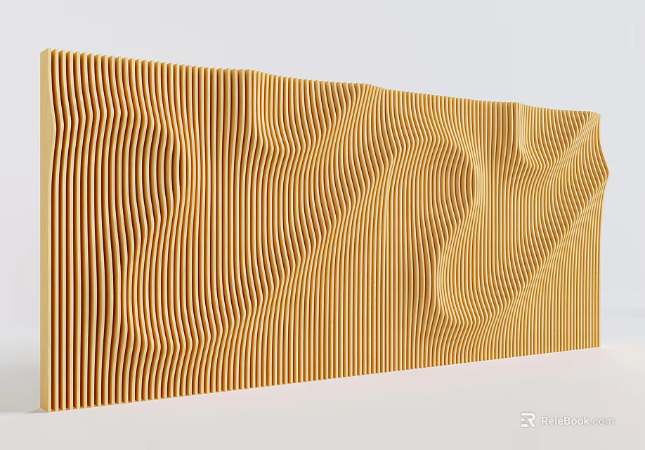 Yellow Background Wall with Wavy Vertical Stripes Modern Decorative Design 3d model