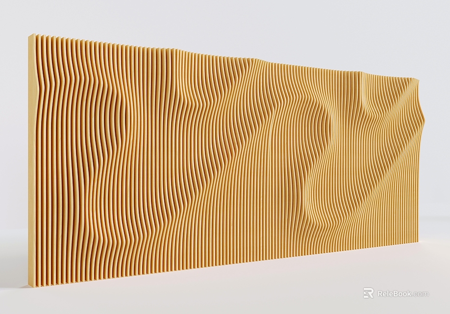 Yellow Background Wall with Wavy Vertical Stripes Modern Decorative Design 3d model 