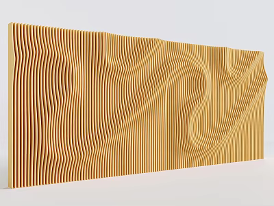 Yellow Background Wall with Wavy Vertical Stripes Modern Decorative Design 3d model