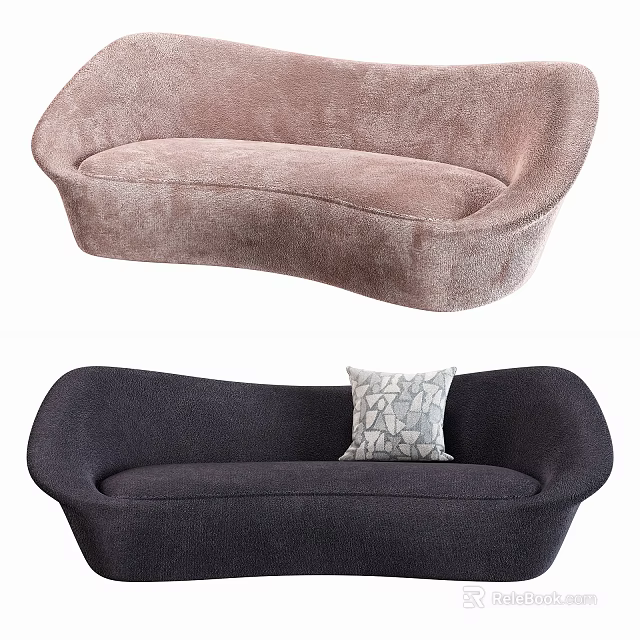 Light Pink And Dark Gray Multi-seat Sofa In Modern Design With Patterned Decorative Pillow 3d model 