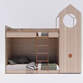Modern Wooden Bunk Bed Design With Ladder And Storage Cabinet