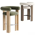 Modern Upholstered Stools With Green And White Seats Armrests And Wooden Legs