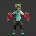 Stylized Futuristic 3D Character With Mechanical Headgear Teal Pink Outfit And Armored Gloves