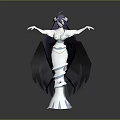 Fantasy Female Character Creature with Black Wings White Dress and Purple Hair