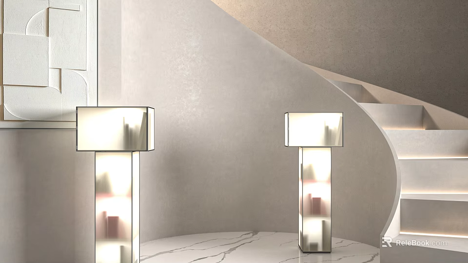 Modern Floor Lamps In Minimalist Interior With Staircase 3d model 