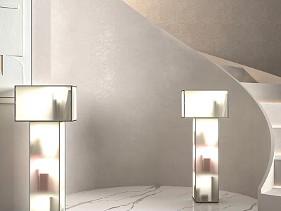 Modern Floor Lamps In Minimalist Interior With Staircase 3d model