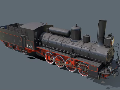 Vintage Steam Train With Black Body Red Wheels Chimney And Numbered 01 070 3d model Vintage Steam Train With Black Body Red Wheels Chimney And Numbered 01 070 3d model