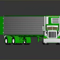Green Freight Truck With Trailer And Multiple Wheels On Reflective Surface 3d model