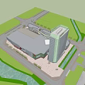 Aerial View Urban Planning Featuring High Rise Building Commercial Center And Green Spaces