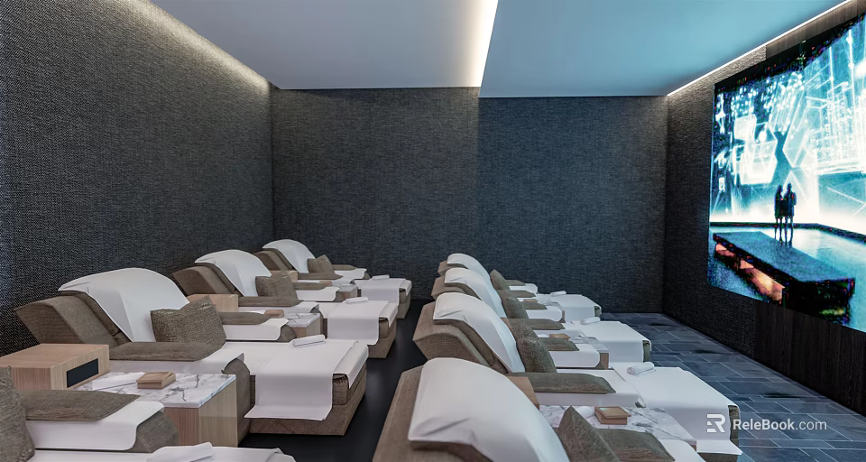 Relaxing Modern SPA Sauna Interior With Comfortable Loungers And Serene Ambiance 3d model 