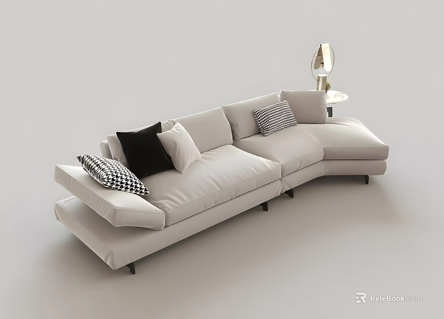 Beige L shaped Sofa With Decorative Pillows And Coffee Table Set With Side Lamp 3d model 