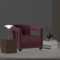 Modern Table Lamp on Wooden Side Table Beside Burgundy Armchair with Plush Cushion