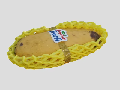 Fresh Ripe Chiquita Banana in Yellow Mesh Container with Brand Label 3d model