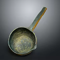 Vintage Metal Ladle With Wooden Handle And Worn Surface Texture