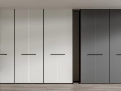 Modern Wardrobe Design With Light And Dark Flat Panel Doors And Handle Details 3d model