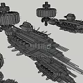 Futuristic Space Fleet With Mechanical Structures And Blue Lights In Cosmic Background