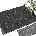 Garden Stone Stepping Path With Gray Slabs Small Tree And Green Plants 3d model