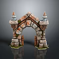 Medieval Stone Archway Featuring Irregular Blocks Carved Pillars Spire Decorations And Wooden Doors With Moss